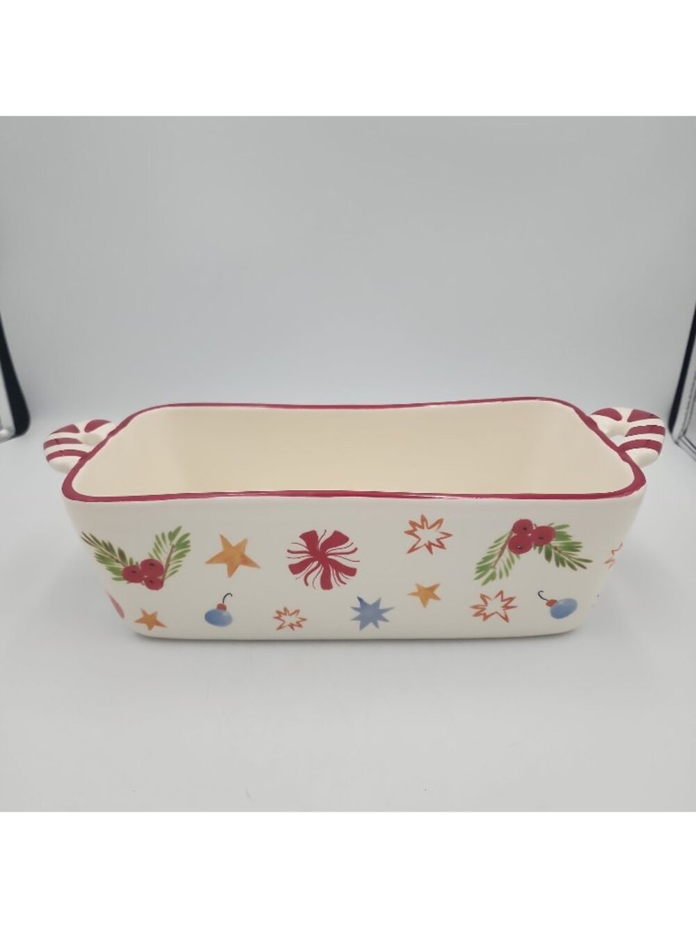 World Market Christmas Ceramic Sugarplum Village Loaf Pan 10x5"
